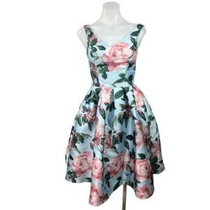 Chi Chi London Retro Vintage Floral V-Neck Sleeveless Fit & Flare Mini Dress 2